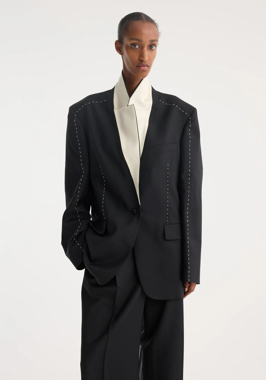 ROHE CONTRAST DETAIL BLAZER IN BLACK