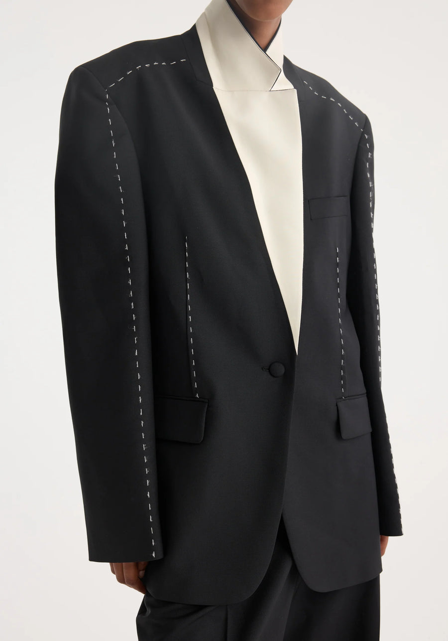 ROHE CONTRAST DETAIL BLAZER IN BLACK