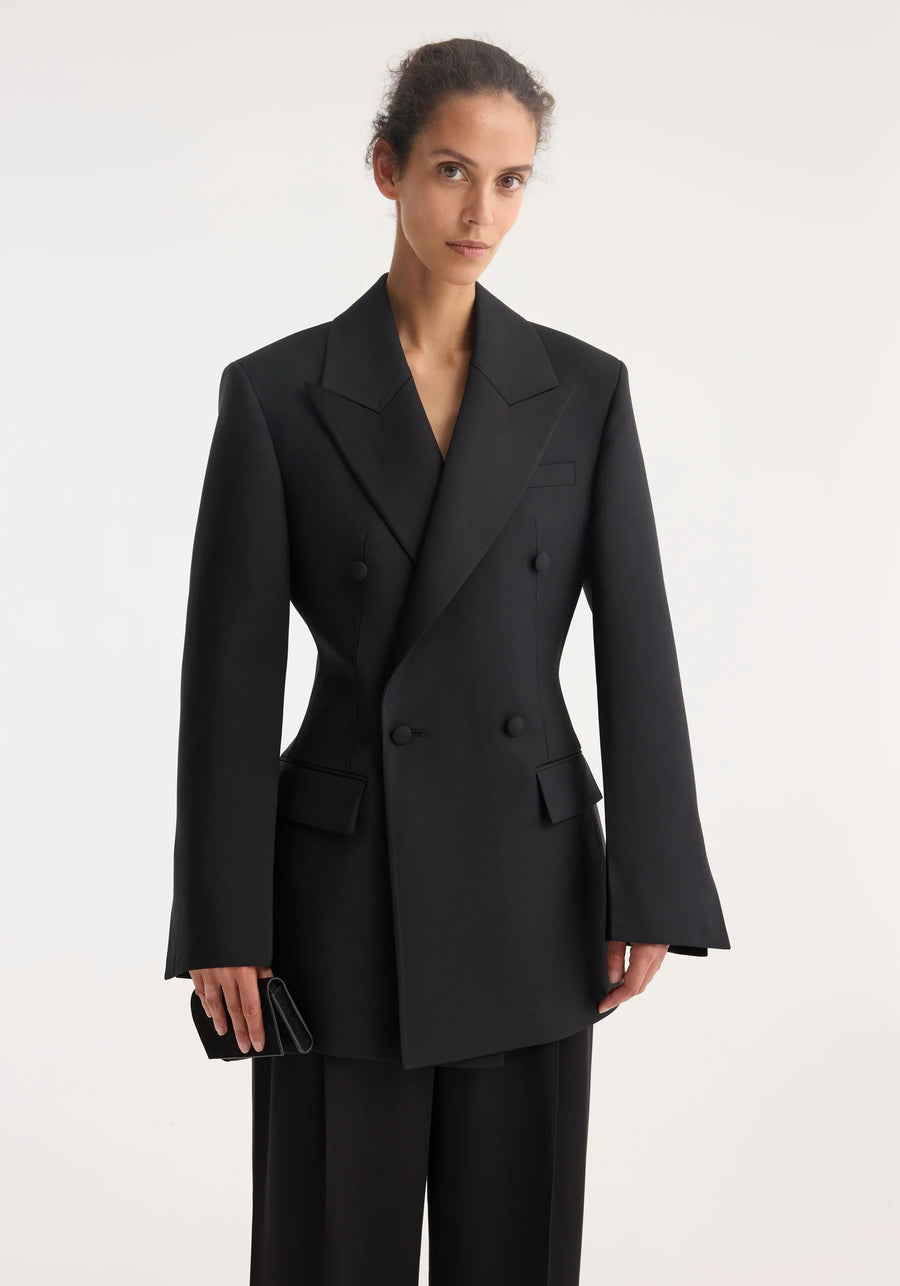 ROHE HOURGLASS TUXEDO BLAZER IN BLACK