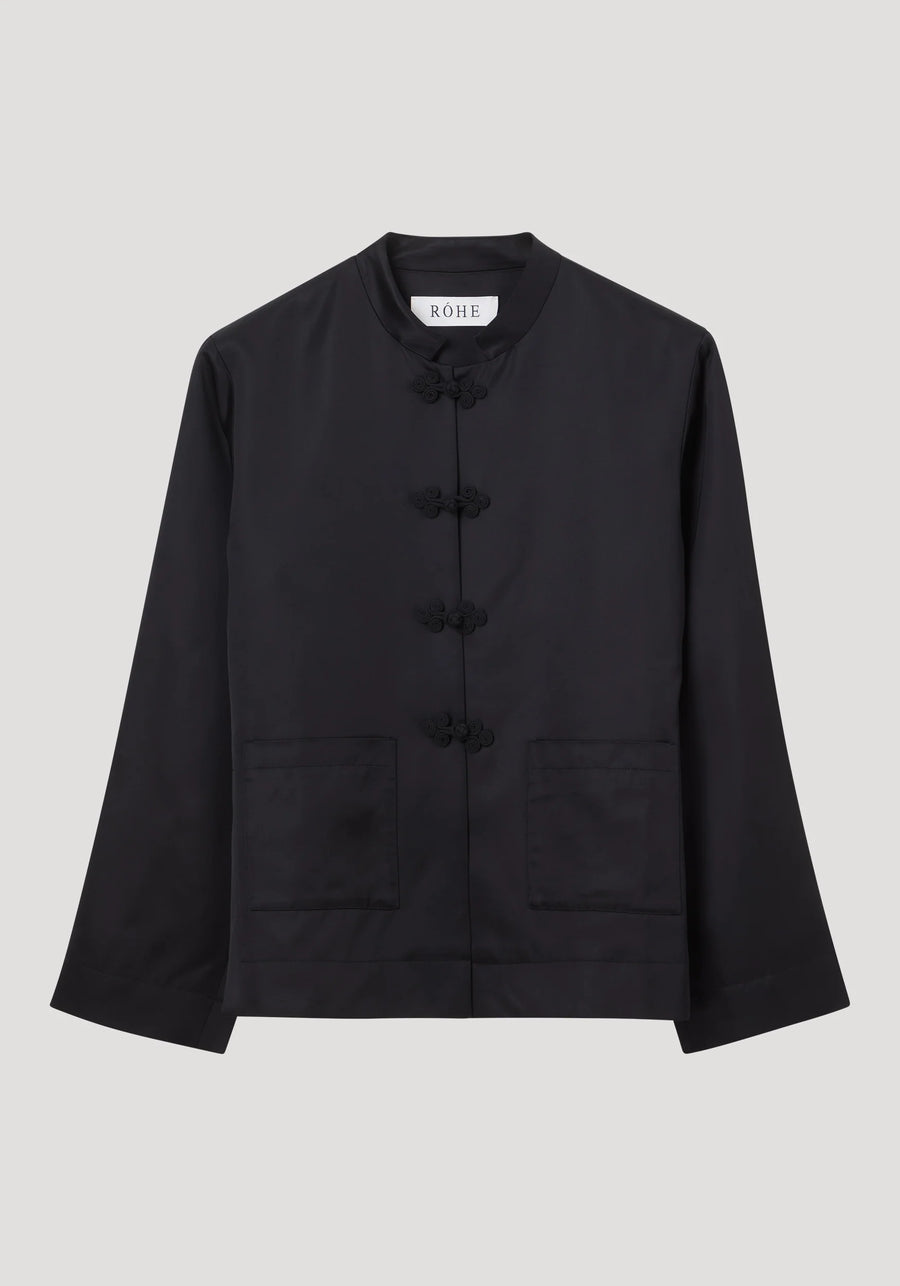 ROHE MANDARIN SATIN JACKET IN BLACK