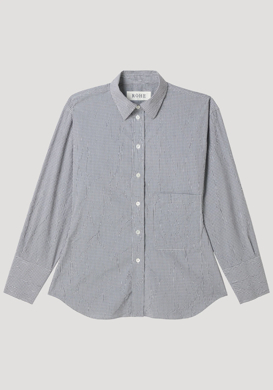 ROHE CRUSHED CHECKED SHAPED SHIRT IN MINI GREY CHECK