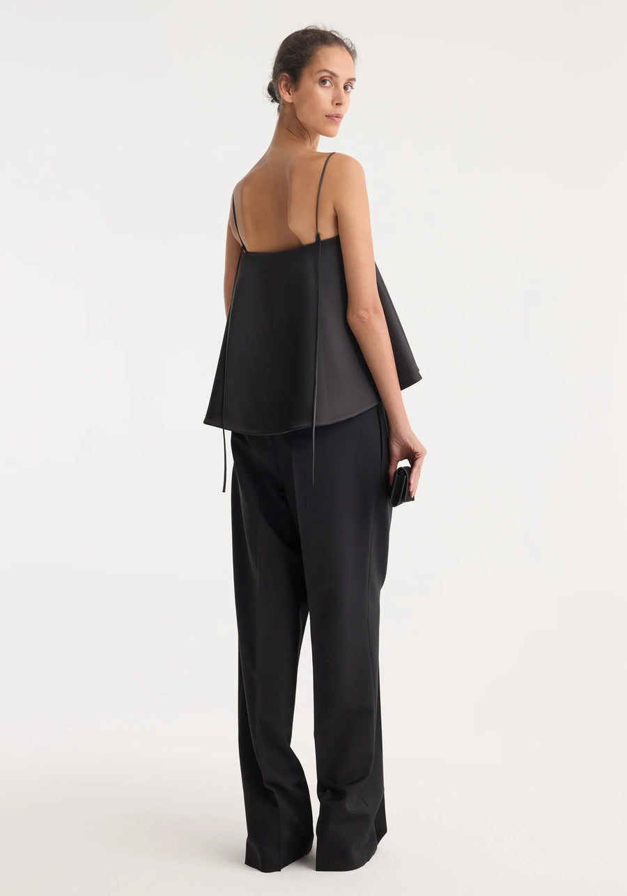 ROHE PEPLUM SATIN TOP IN BLACK