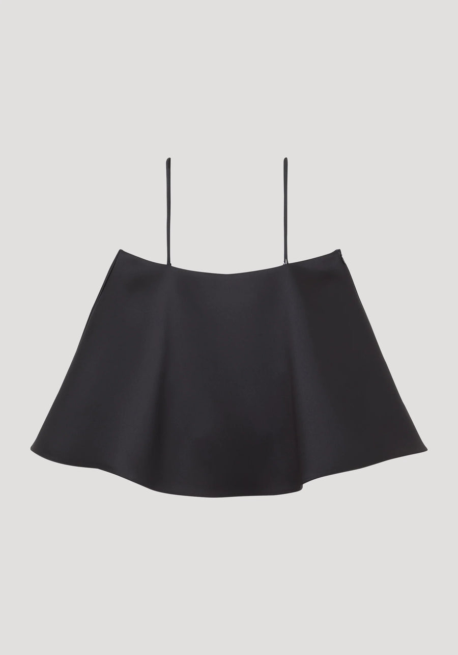 ROHE PEPLUM SATIN TOP IN BLACK