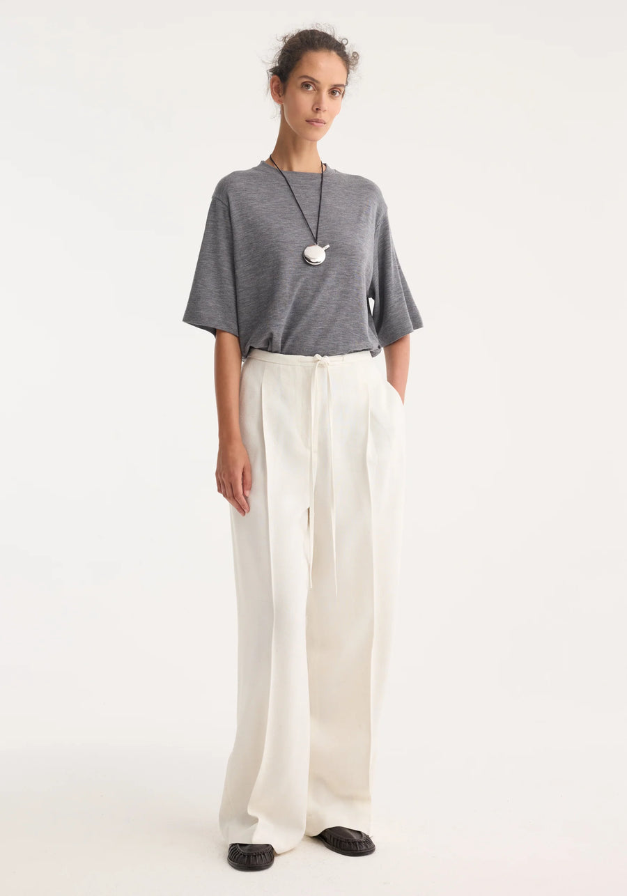 ROHE OVERSIZED SOFT MERINO T-SHIRT IN GREY MELANGE