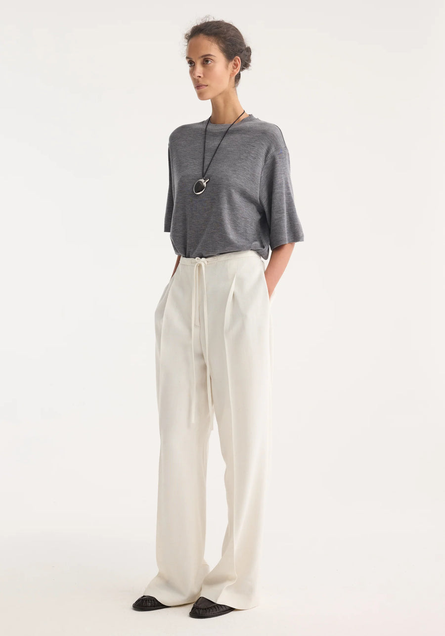 ROHE OVERSIZED SOFT MERINO T-SHIRT IN GREY MELANGE