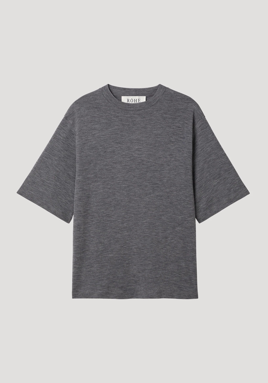 ROHE OVERSIZED SOFT MERINO T-SHIRT IN GREY MELANGE