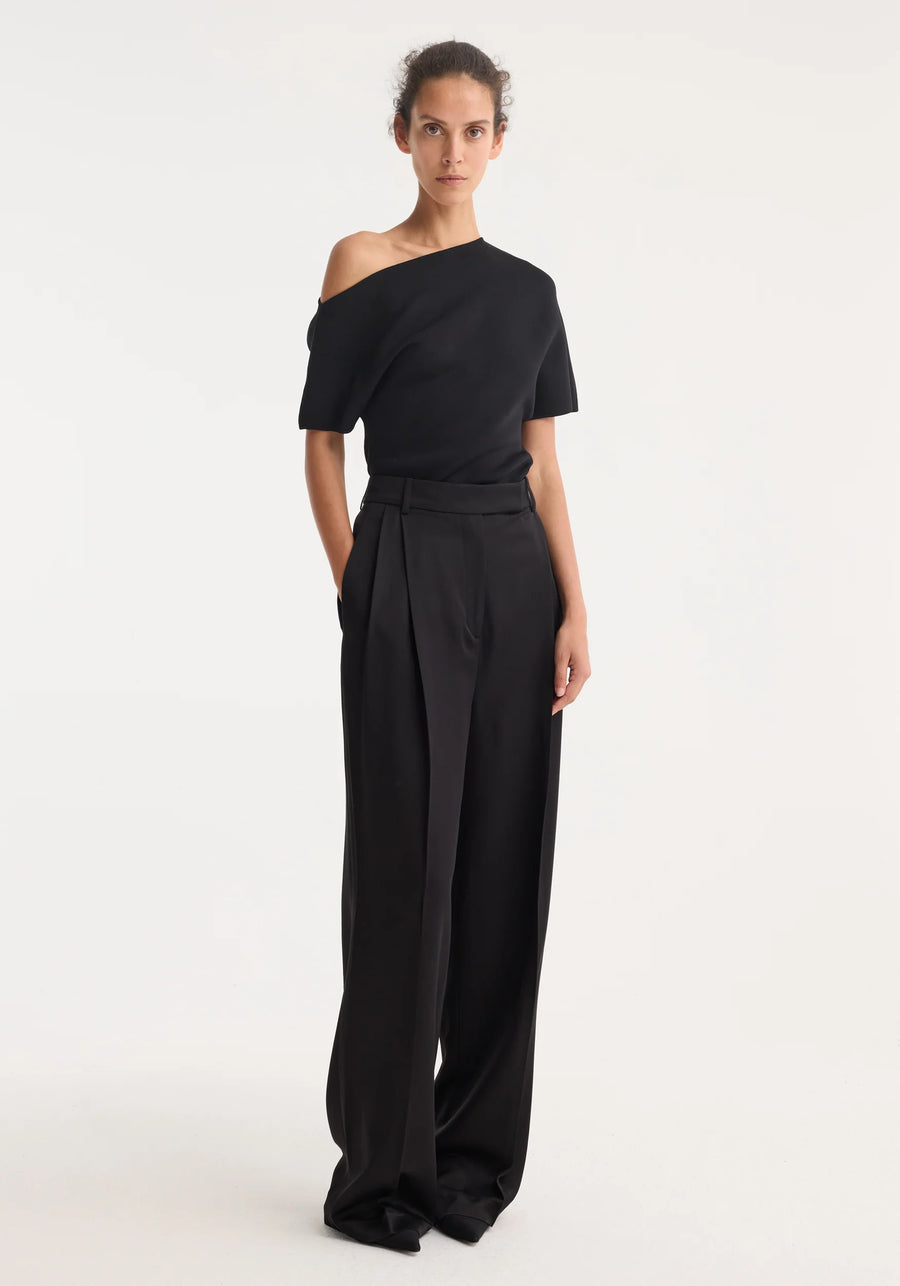 ROHE HIGH WAIST SATIN TROUSERS IN BLACK