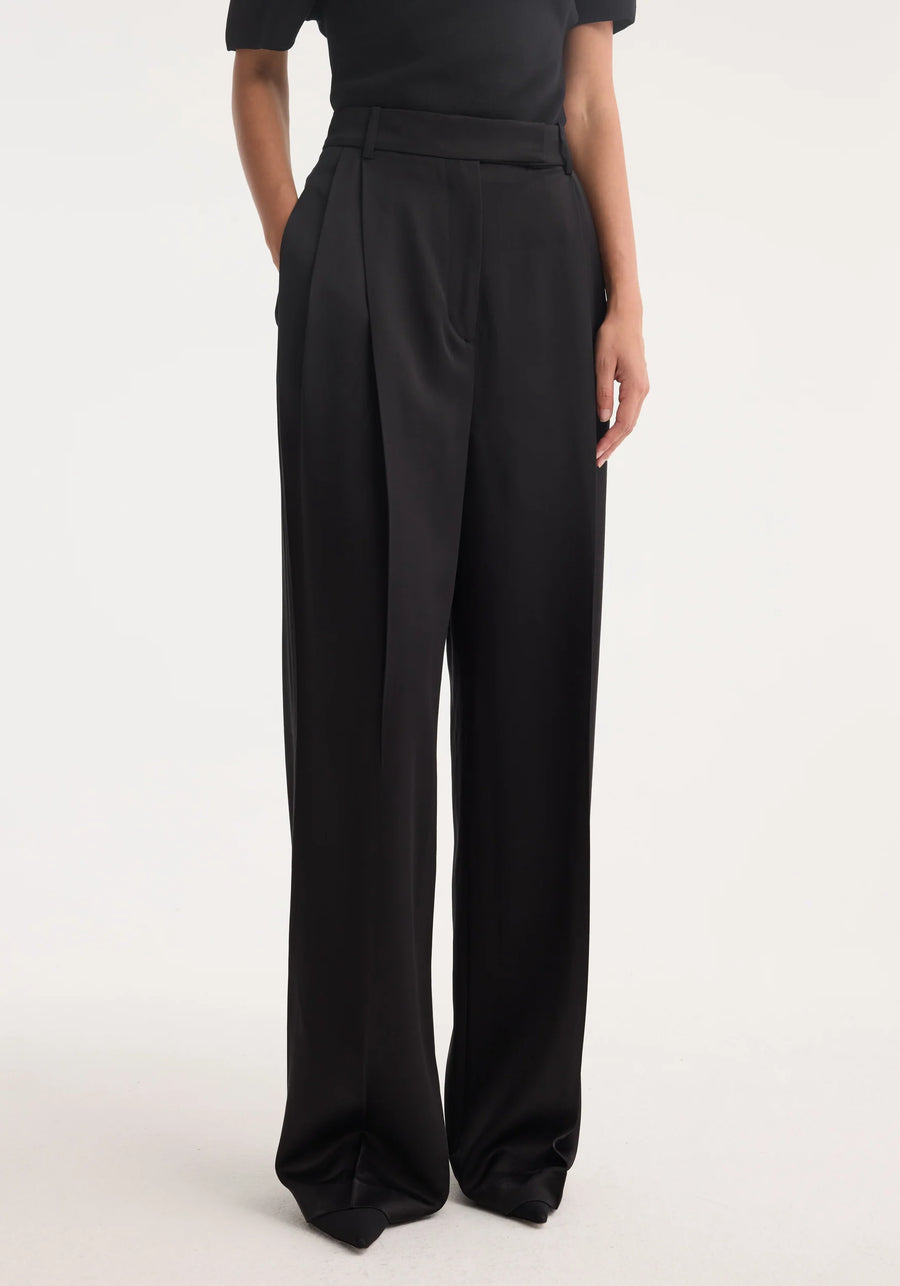 ROHE HIGH WAIST SATIN TROUSERS IN BLACK