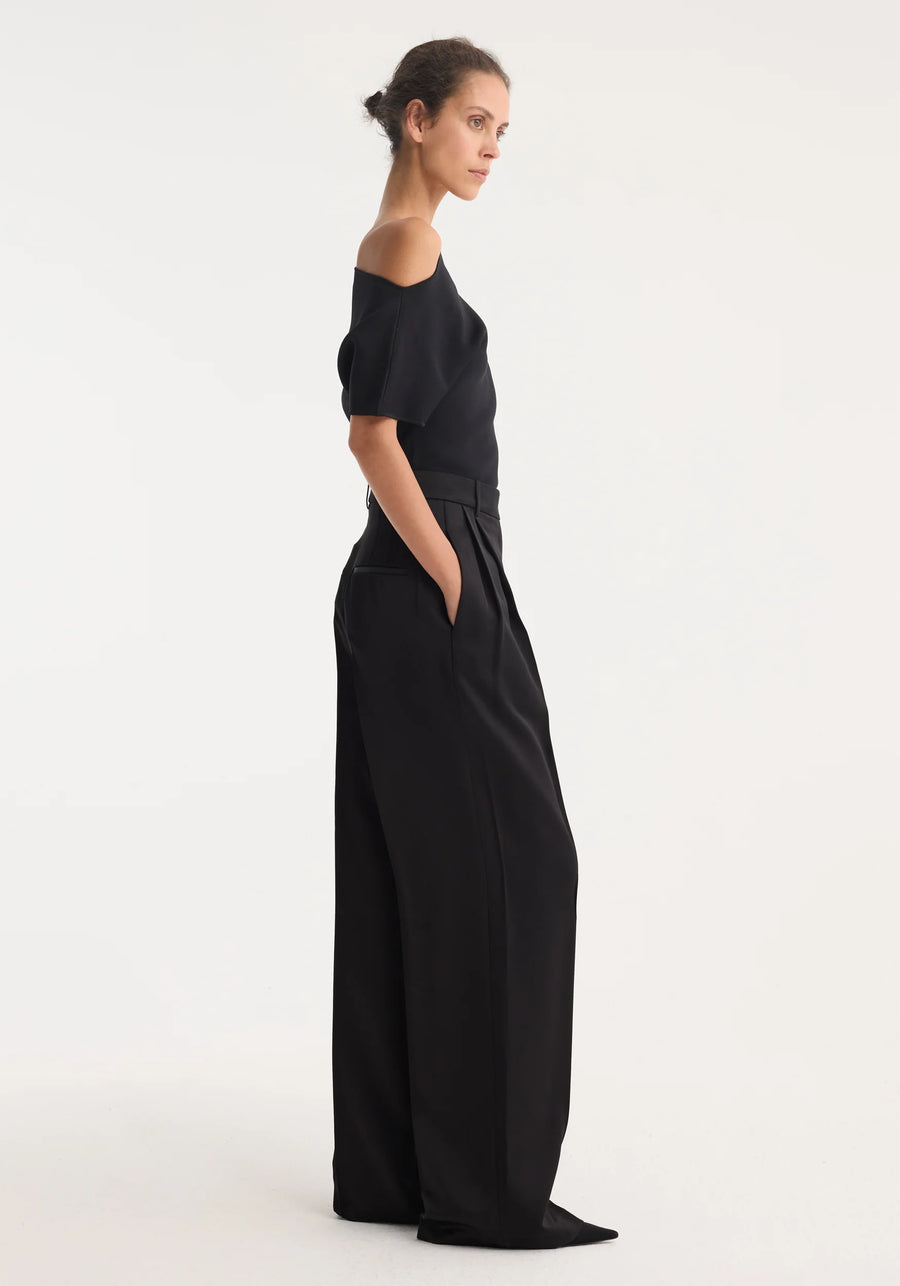 ROHE HIGH WAIST SATIN TROUSERS IN BLACK