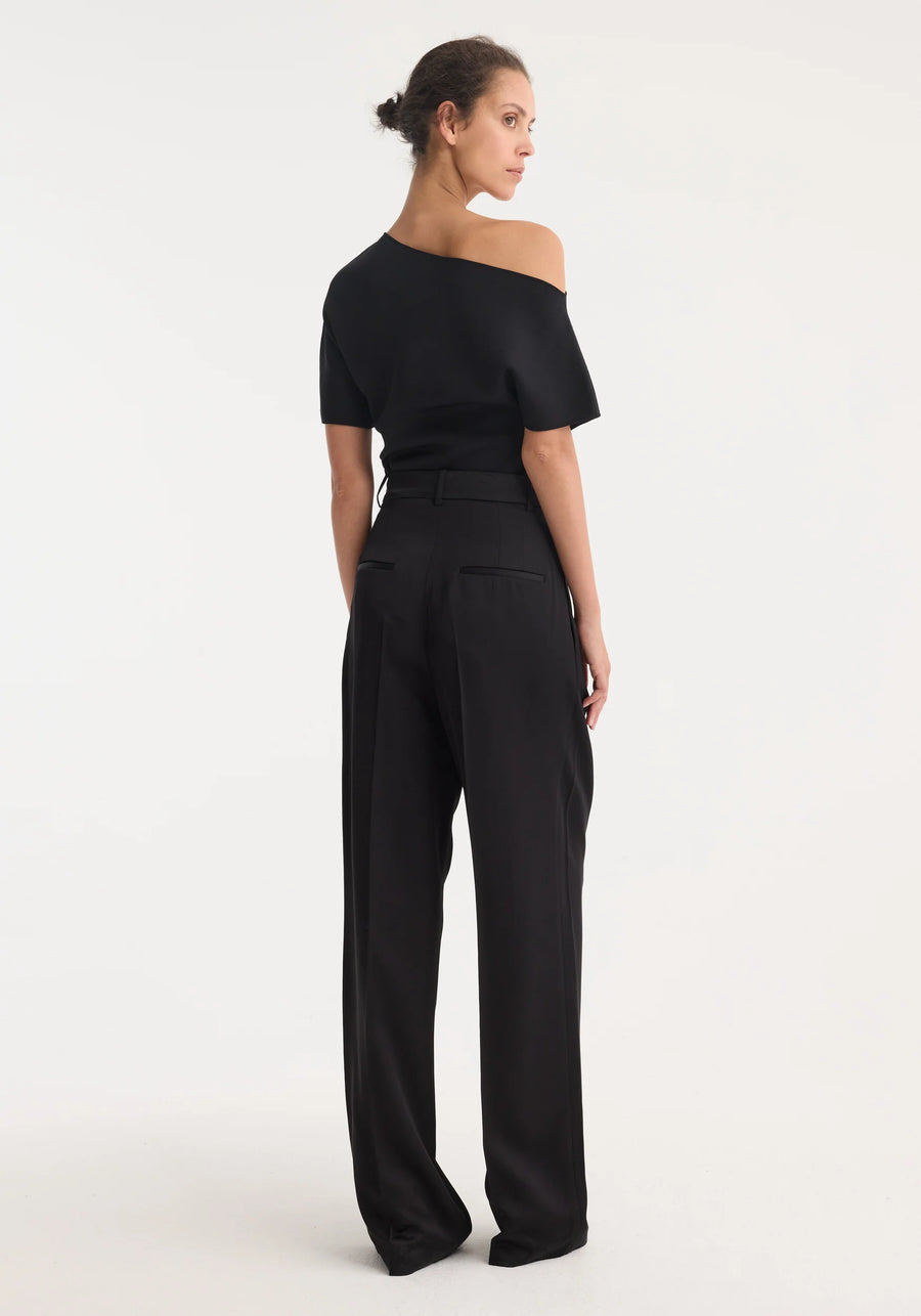 ROHE HIGH WAIST SATIN TROUSERS IN BLACK