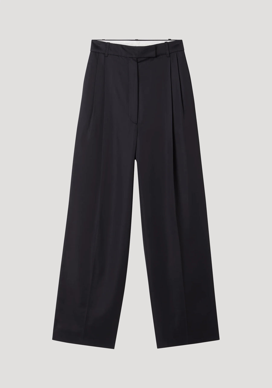 ROHE HIGH WAIST SATIN TROUSERS IN BLACK
