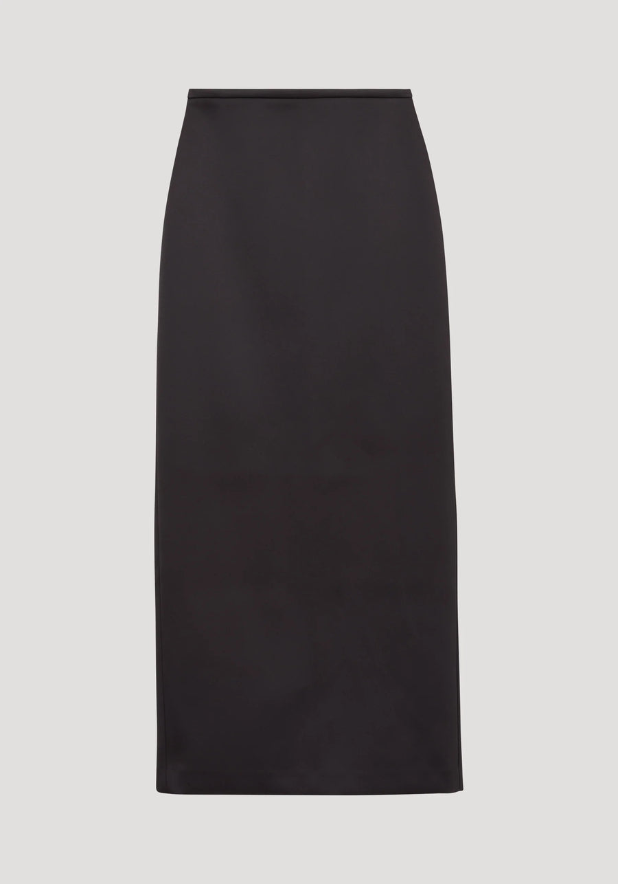 ROHE COLUMN SATIN SKIRT IN BLACK