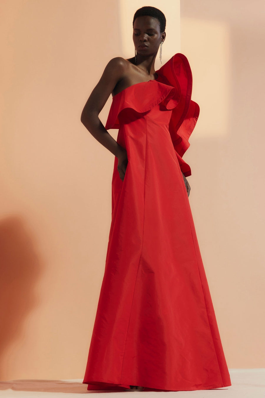 PALMER HARDING WANDERLUST GOWN IN RED TAFFETA