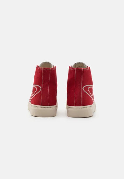 VIVIENNE WESTWOOD PLIMSOLE HIGH TOP CANVAS TRAINERS IN RED