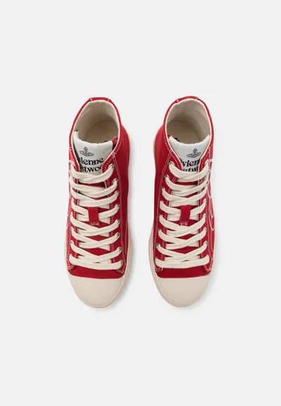 VIVIENNE WESTWOOD PLIMSOLE HIGH TOP CANVAS TRAINERS IN RED