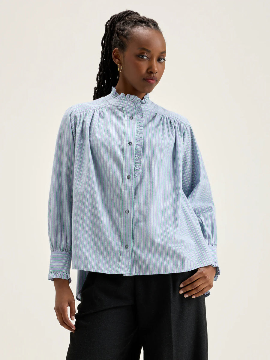 BELLEROSE CLAUDIA BLOUSE IN BLUE/GREEN STRIPE