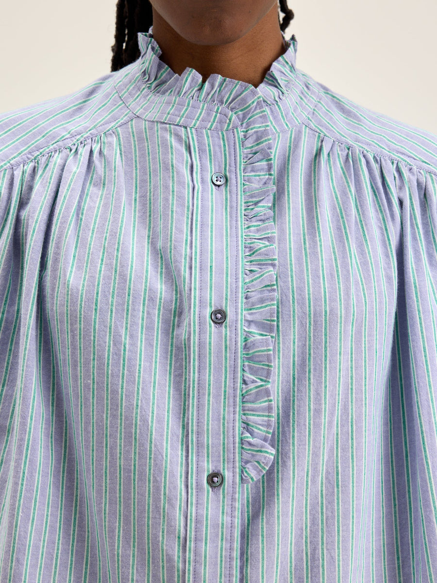 BELLEROSE CLAUDIA BLOUSE IN BLUE/GREEN STRIPE