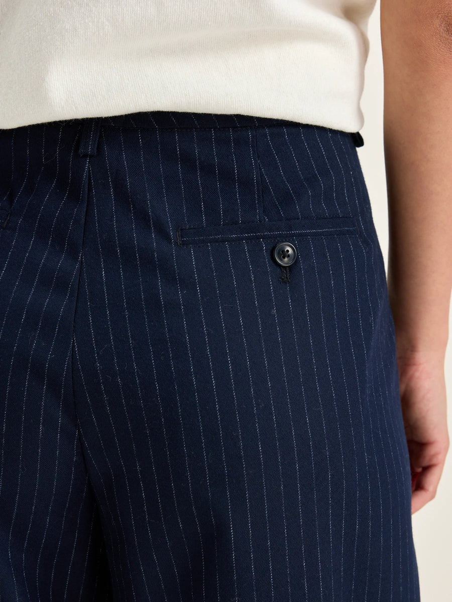 BELLEROSE VOLKERT TROUSERS IN NAVY/WHITE PIN STRIPE