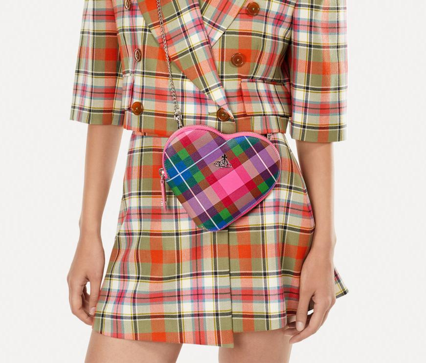 VIVIENNE WESTWOOD MINI HEART CROSSBODY IN CANDY TARTAN