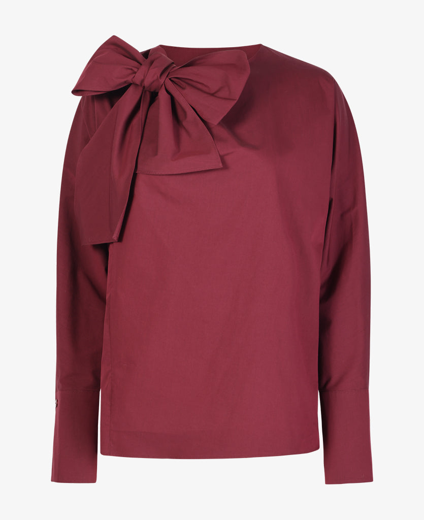 NATAN BAMPE STRETCH COTTON BLOUSE WITH NECK BOW IN BORDEAUX