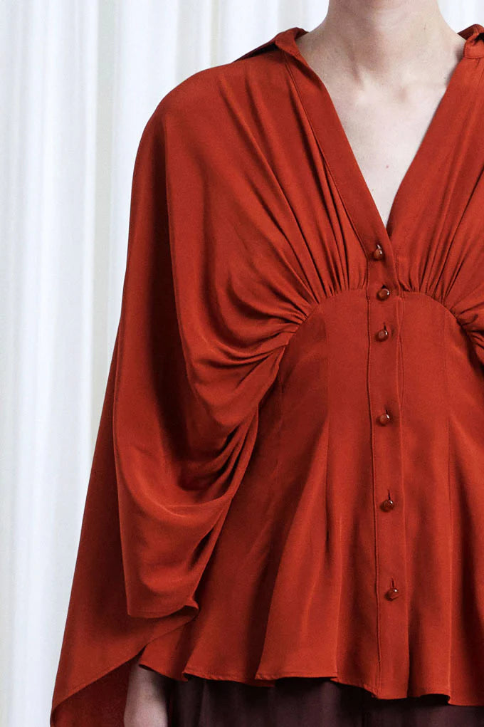 PALMER HARDING RESILIENT SHIRT IN RUST CREPE