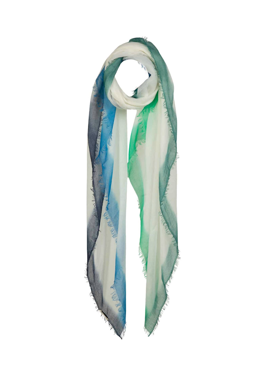 MIRROR IN THE SKY SHAWL IN WHITE/BLUE/GREEN
