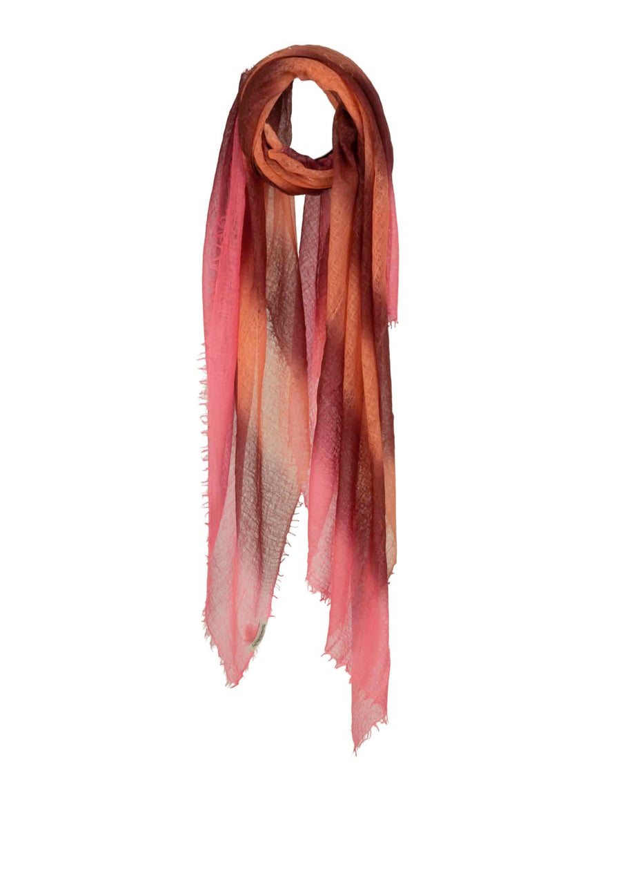 MIRROR IN THE SKY ST TROPEZ SEMI FELTED PRINTED STRIPES & DIP DYE SHAWL IN LIPSTICK