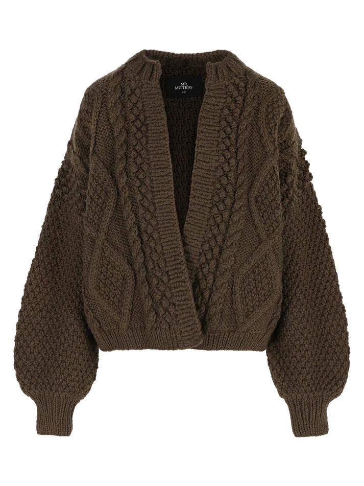 MR MITTENS CHUNKY KNIT OPEN CARDIGAN IN BROWN