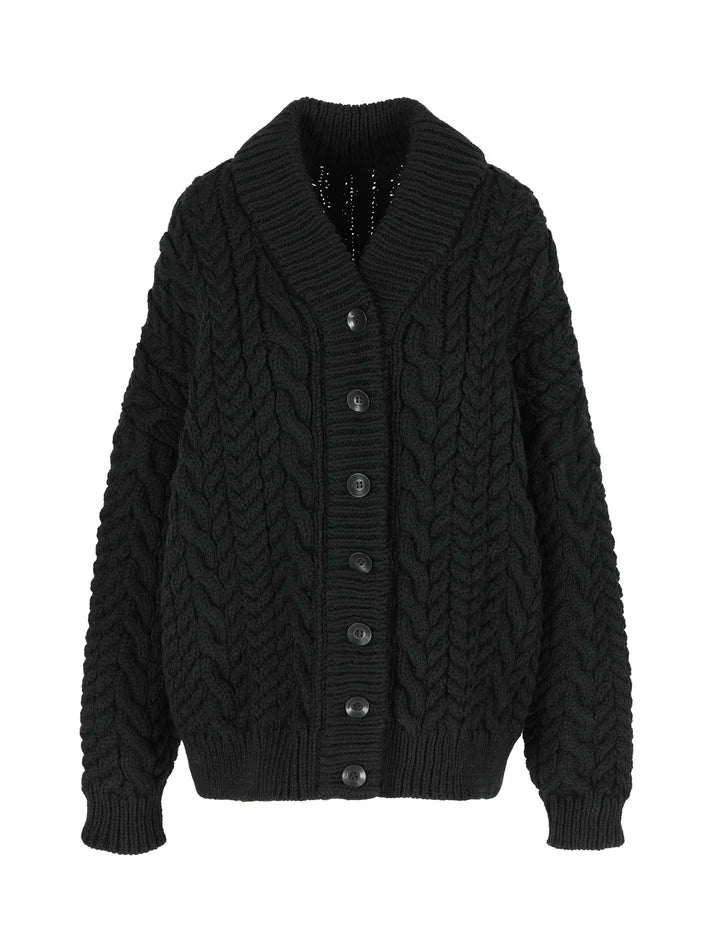 MR MITTENS CHUNKY CABLE KNIT CARDIGAN IN BLACK