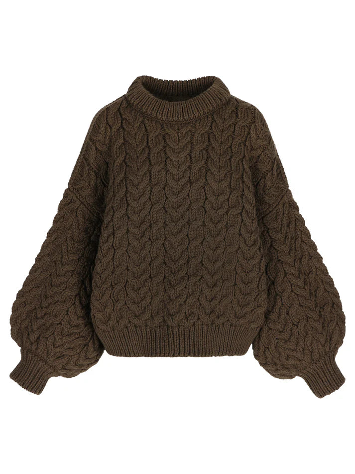 MR MITTENS BALLOON SLEEVE CREW NECK IN COCO BROWN