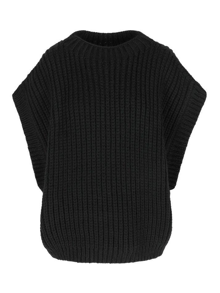 MR MITTENS CHUNKY CREW NECK VEST IN BLACK