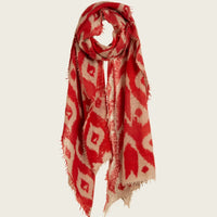 MIRROR IN THE SKY OPEN KNIT SHAWL PRINT IN LIGHT BEIGE & FIERY