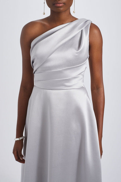 AMSALE ONE SHOULDER MIKADO GOWN.