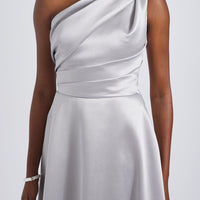 AMSALE ONE SHOULDER MIKADO GOWN.