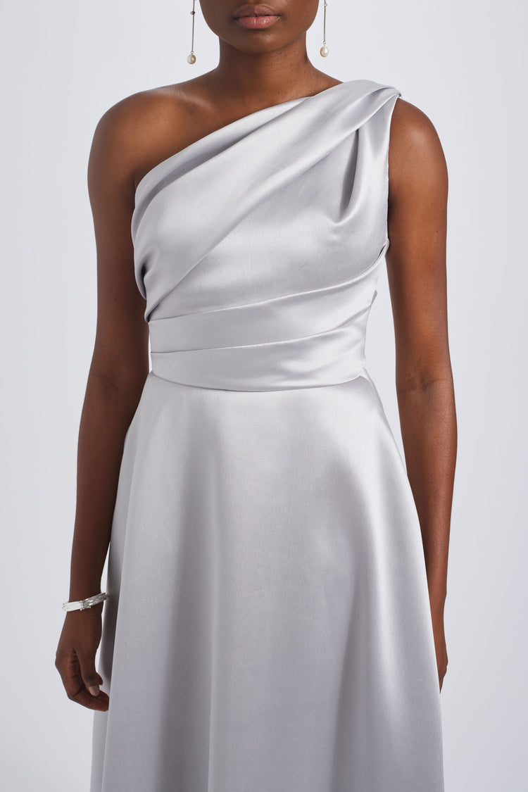 AMSALE ONE SHOULDER MIKADO GOWN.