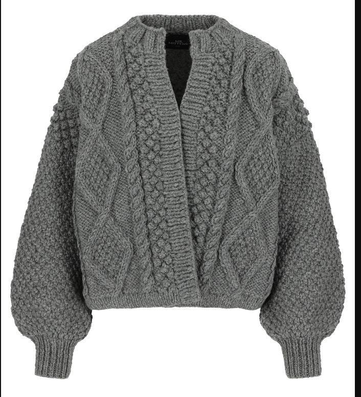 MR MITTENS CHUNKY WOOL CARDIGAN IN CHARCOAL
