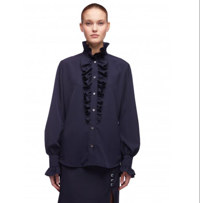 VIVETTA RUFFLED SHIRT IN NAVY