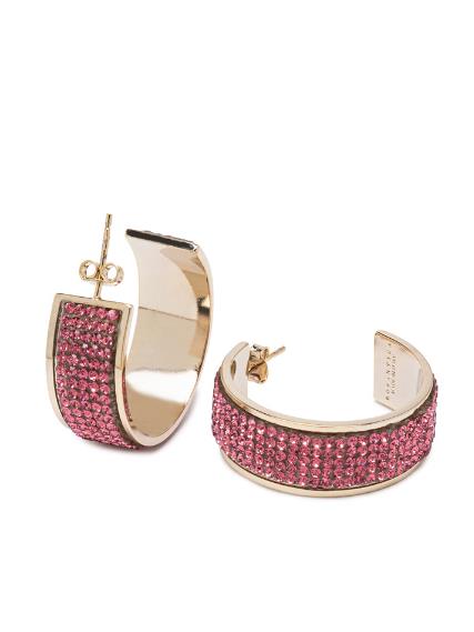 Rosantica Small Hoop Earrings With Micro Pink Crystals