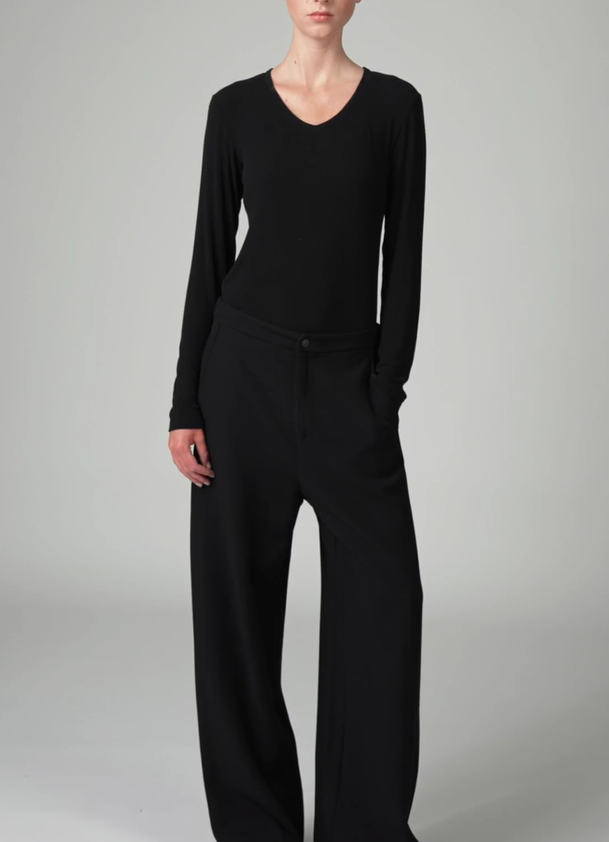 TRANSIT STRETCH WOOL & VISCOSE WIDE LEG TROUSERS IN BLACK