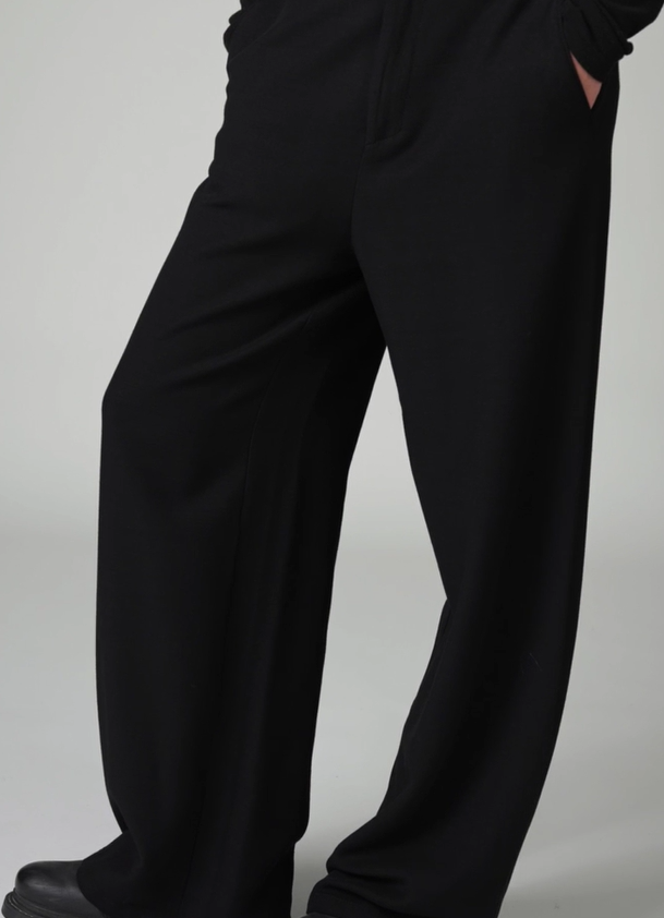 TRANSIT STRETCH WOOL & VISCOSE WIDE LEG TROUSERS IN BLACK