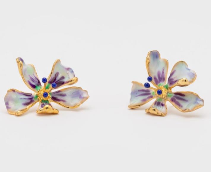 CECILE BOCCARA SINGLE PURPLE/GREEN FLORAL EARRINGS