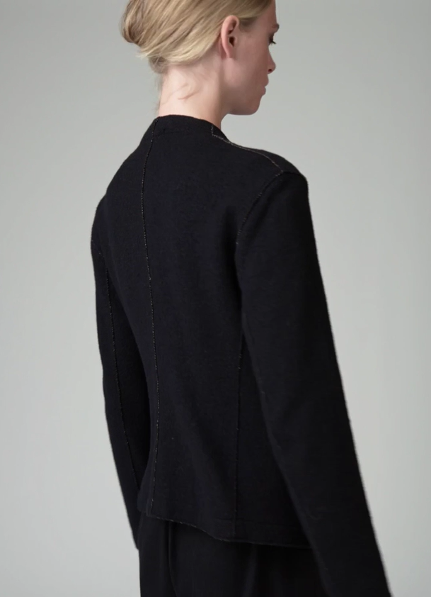 TRANSIT V-NECK JACKET WITH RAW CUT STITCHES IN BLACK