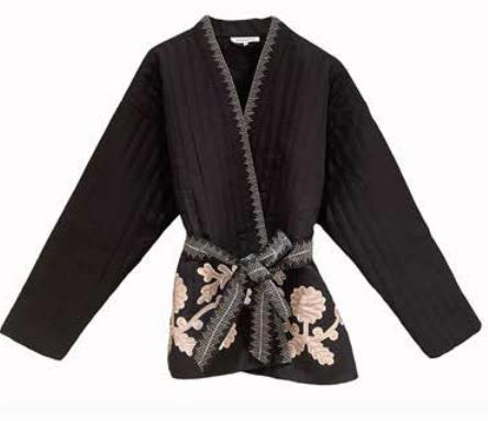 ROSE AND ROSE DOLE JACKET IN BLACK WITH CREAM FLORAL APPLIQUE