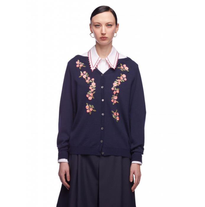 VIVETTA EMBROIDERED OVERSIZE CARDIGAN IN NAVY