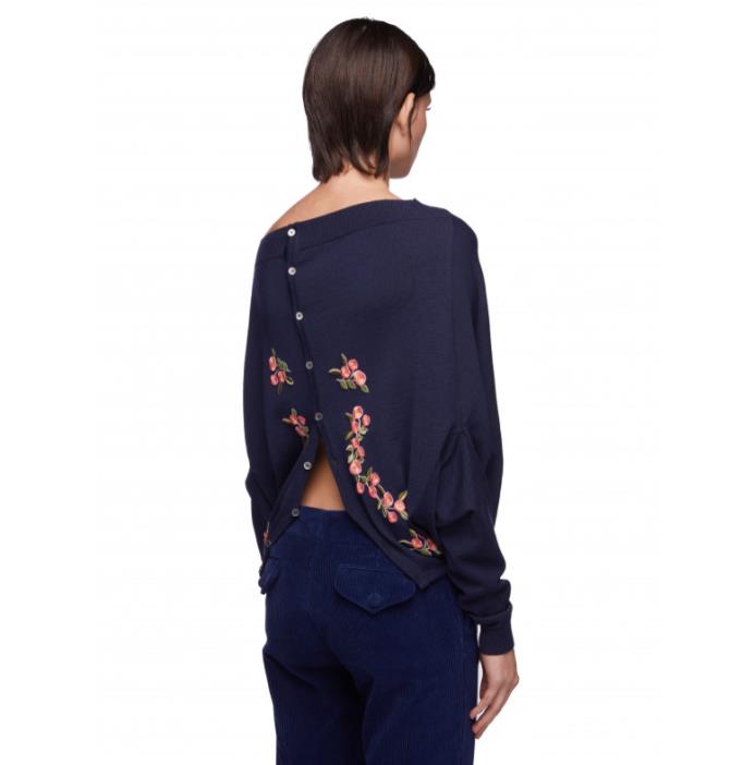 VIVETTA EMBROIDERED OVERSIZE CARDIGAN IN NAVY