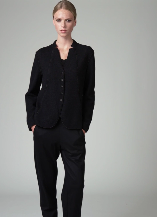 TRANSIT V-NECK JACKET WITH RAW CUT STITCHES IN BLACK