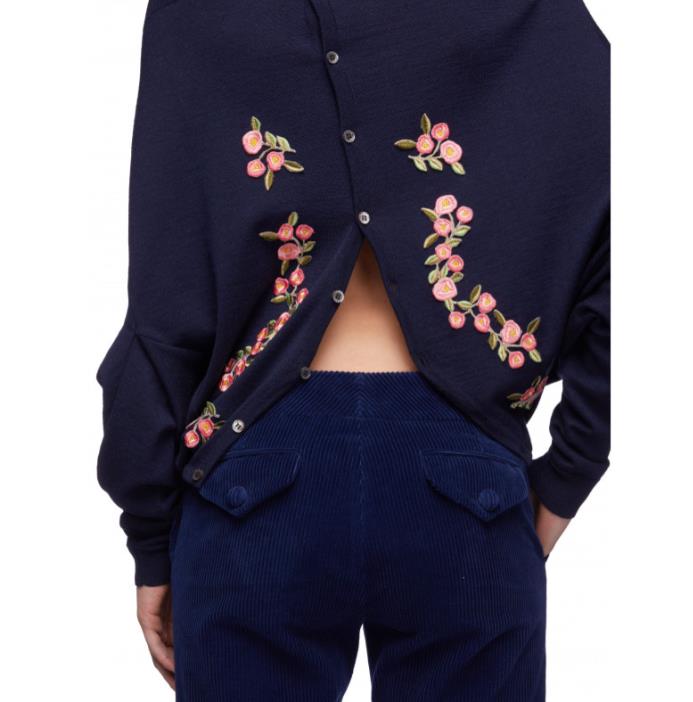 VIVETTA EMBROIDERED OVERSIZE CARDIGAN IN NAVY