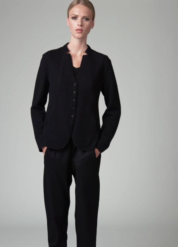 TRANSIT V-NECK JACKET WITH RAW CUT STITCHES IN BLACK