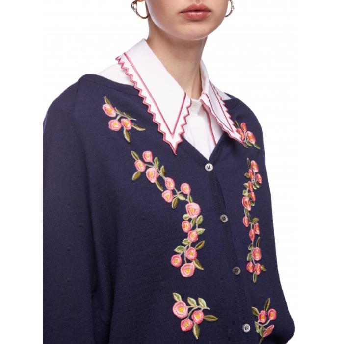 VIVETTA EMBROIDERED OVERSIZE CARDIGAN IN NAVY