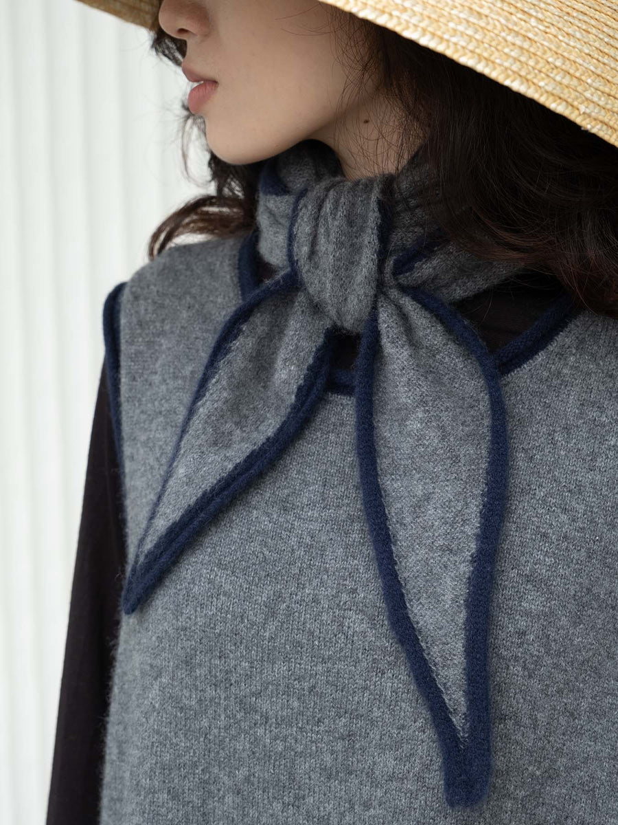 OATS & RICE AUSTEN SPINDLE SHAPED KNITTED CASHMERE SCARF IN GREY